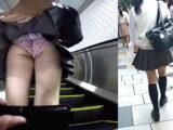 【制服スカートめくり】JK3人をエスカレーターでパンツ盗撮【パンチラ ヤバイやつ 逆さ撮り ロリ 女子高生】