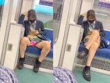【電車対面パンチラ盗撮】ポニーテールJKがユルかったので白パンティ激写【ヤバイやつ ロリ 女子高生】